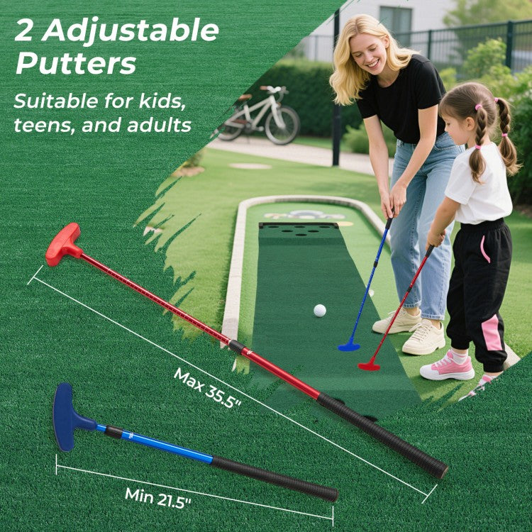 11 FT Indoor Outdoor Putting Green Mat Set with 2 Adjustable Putters & 6 Golf Balls