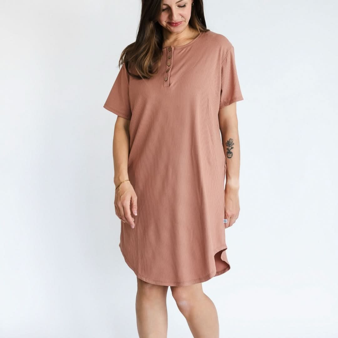 Ladies’ Bamboo Winslow Dress with Placket | Terracotta Rib