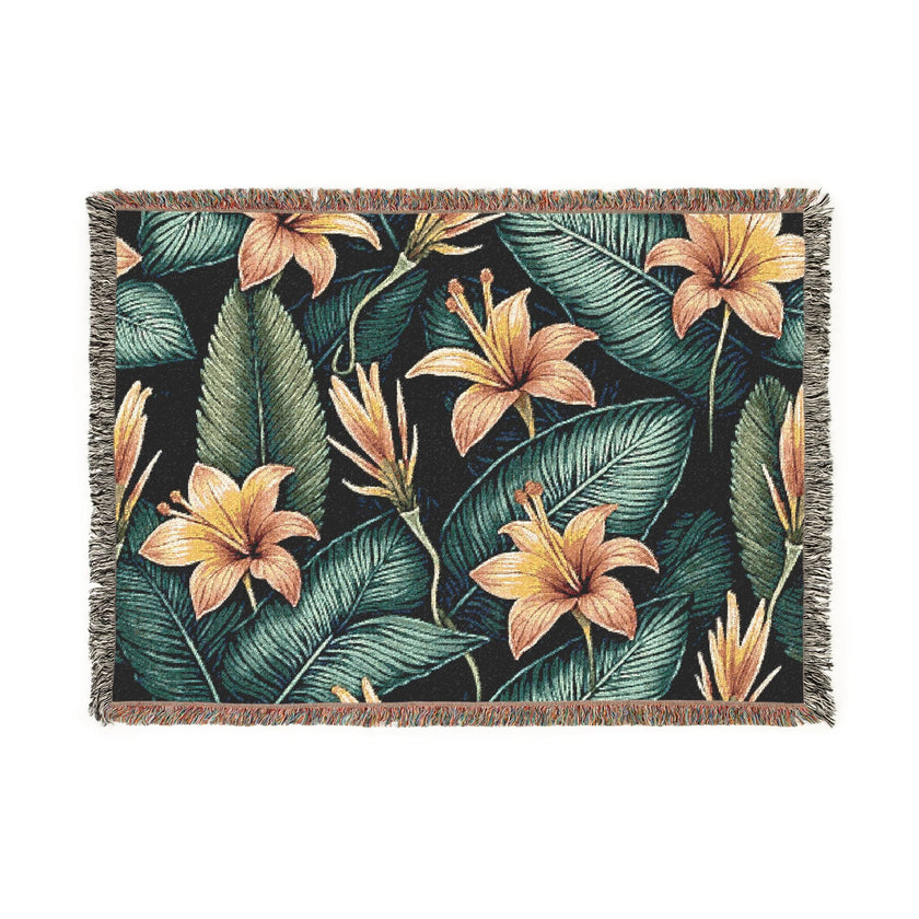Tropical Lily Woven Blanket — Floral Throw for Living Room & Patio
