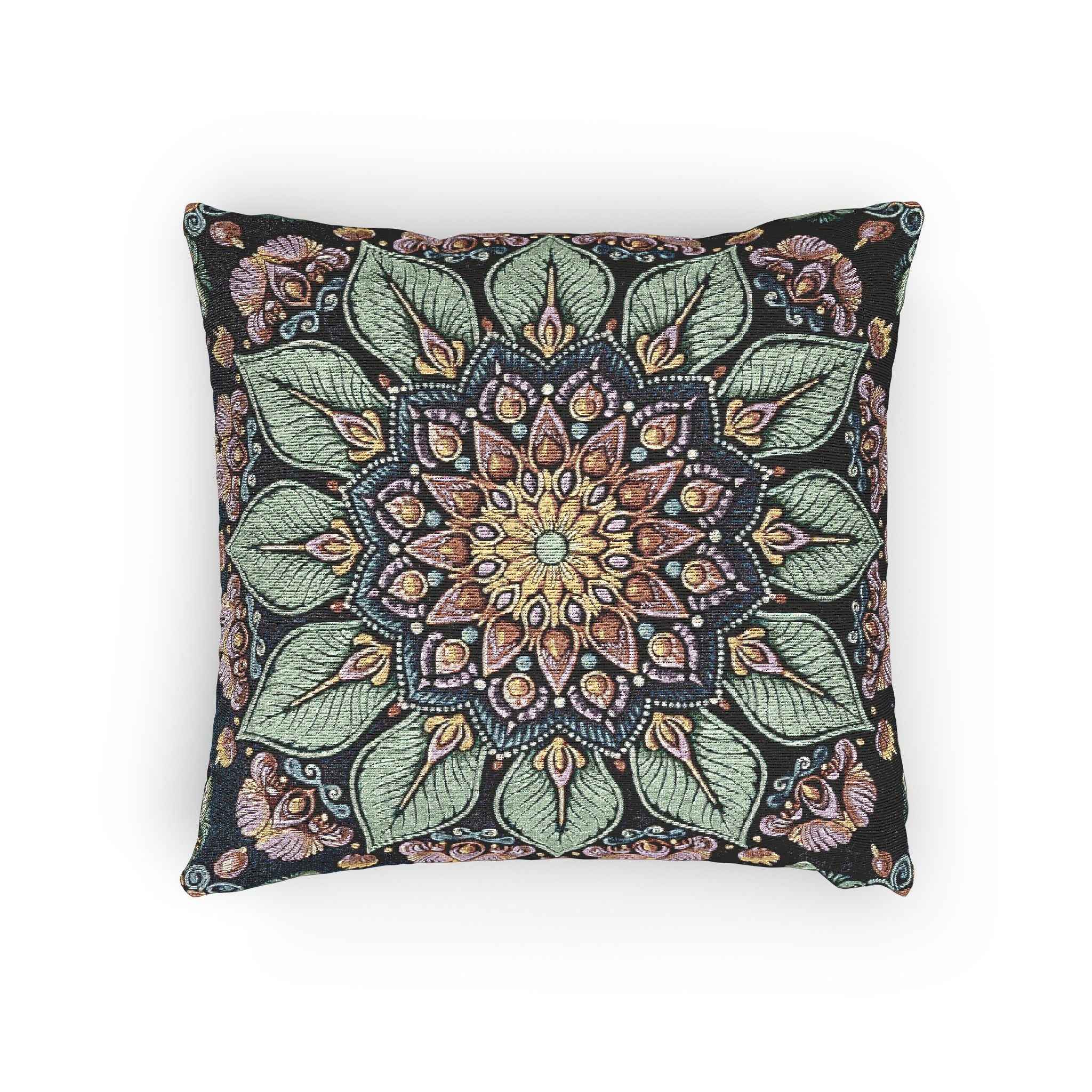 Mandala Floral Mosaic Woven Pillow | Boho Decorative Cushion Cover
