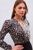 Silk Double-Breasted Patterned Bodysuit - Black and White