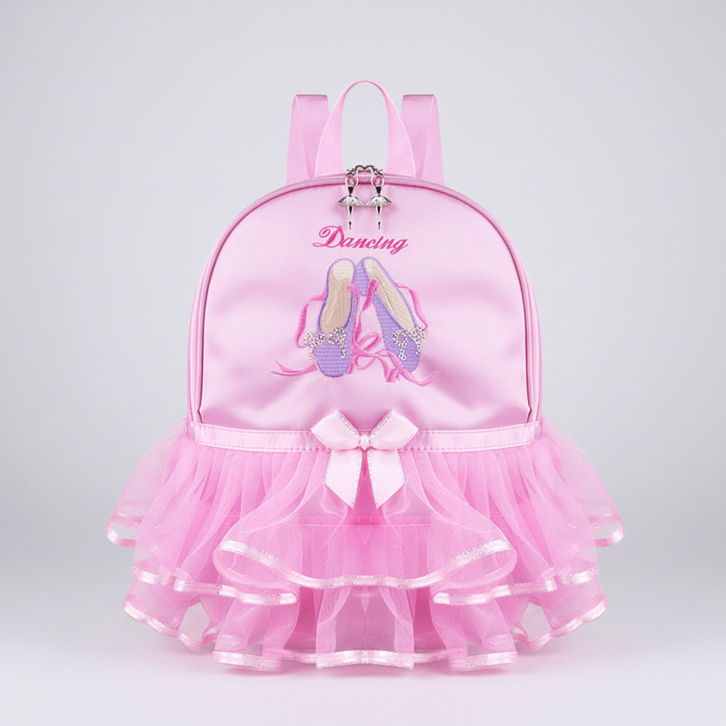 Girls Pink Ballet Dance Backpack – Satin Tutu Ruffle Kids Dance Bag
