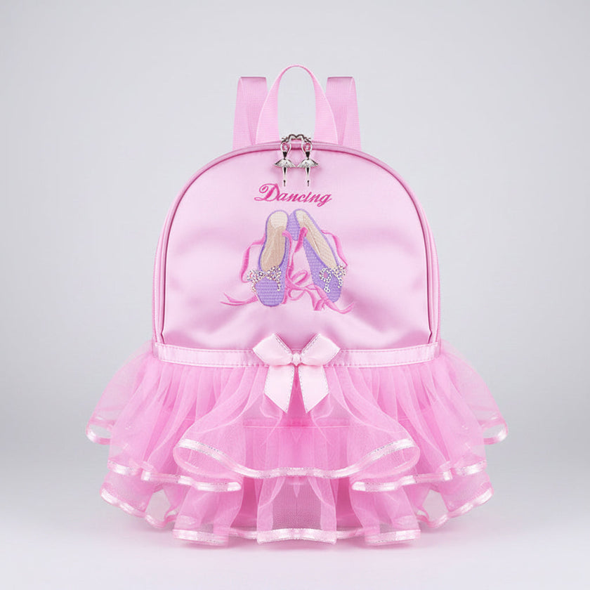 Girls Pink Ballet Dance Backpack – Satin Tutu Ruffle Kids Dance Bag