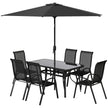 8 Pieces Patio Furniture Set with 9Ft Patio Umbrella, Outdoor Dining Table and Chairs, Black
