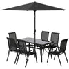 8 Pieces Patio Furniture Set with 9Ft Patio Umbrella, Outdoor Dining Table and Chairs, Black