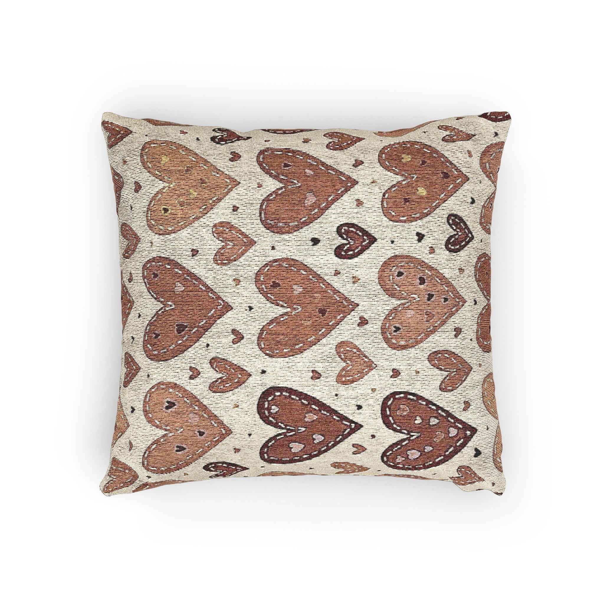 Neutral Heart Pattern Woven Pillow | Boho Heart Throw Pillow