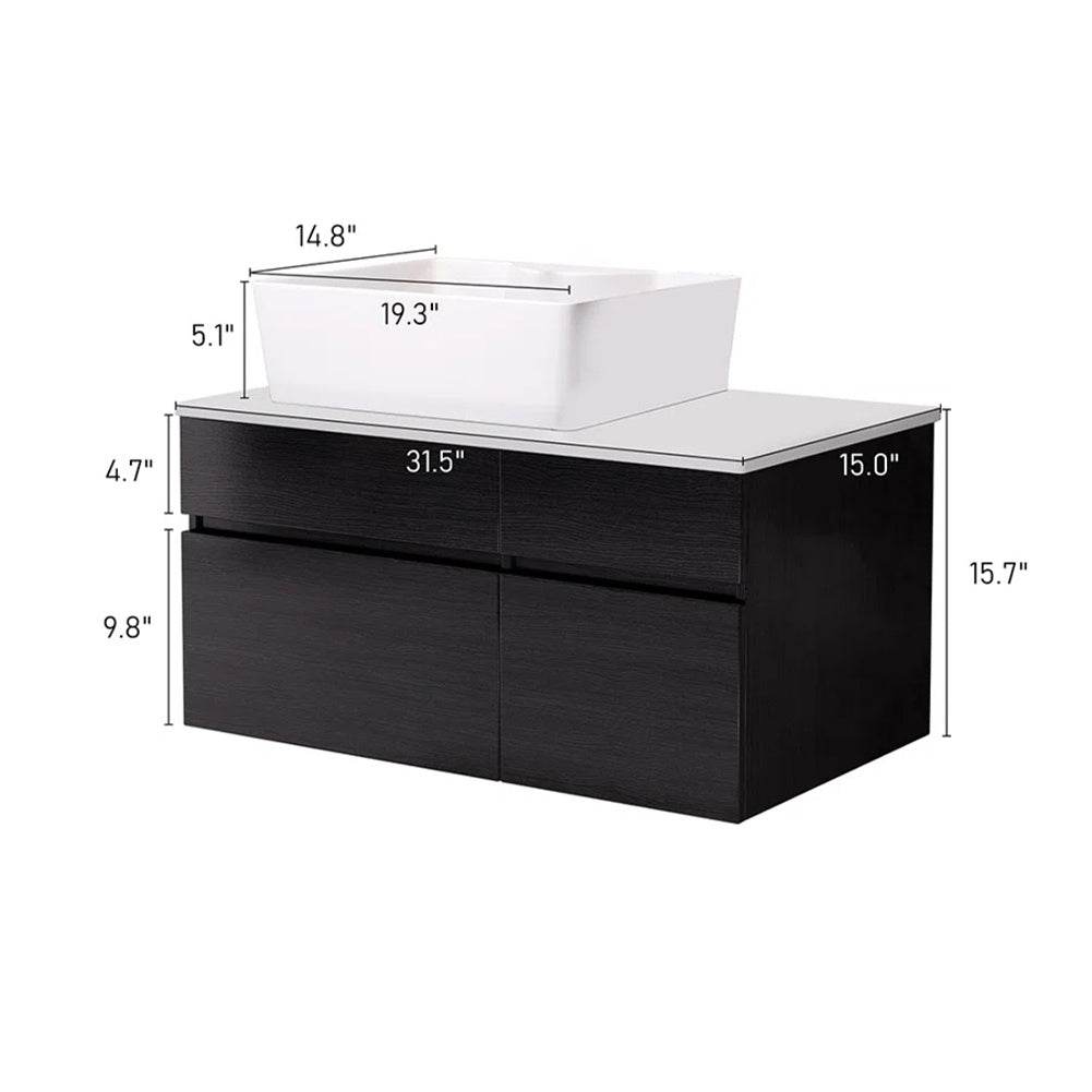 31.5 Inches Wall Mounted Single Bathroom Vanity With Engineered Stone Top