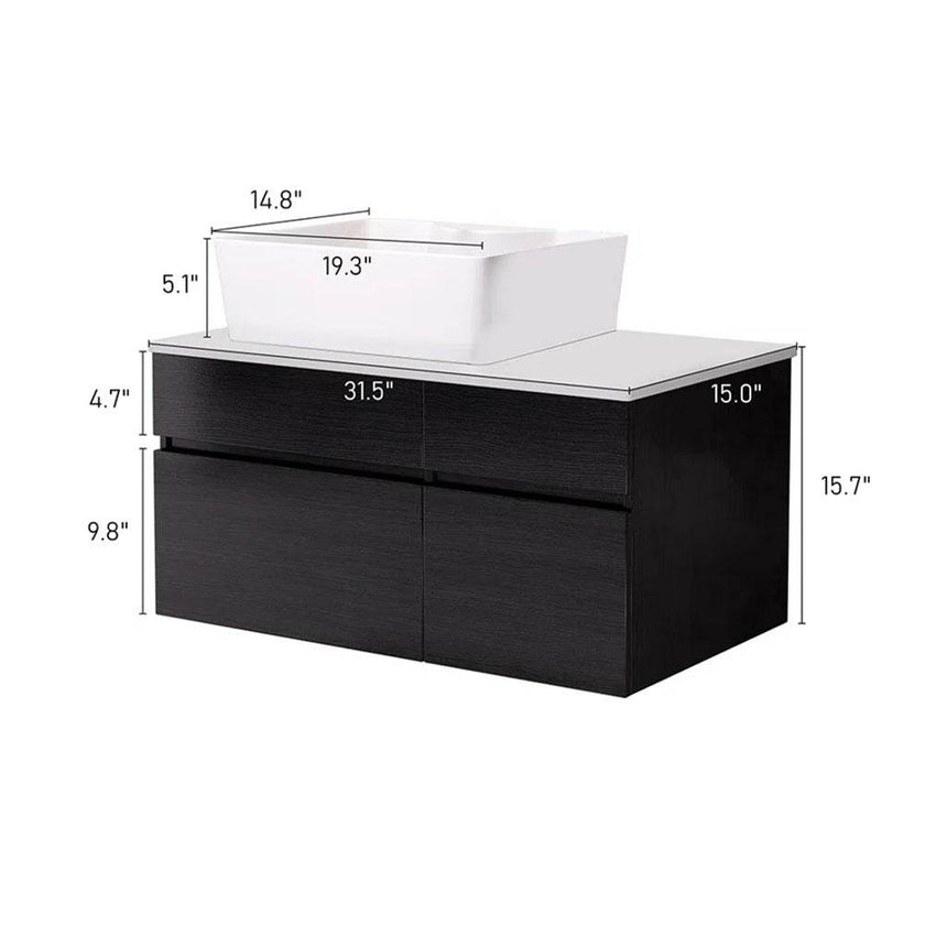 31.5 Inches Wall Mounted Single Bathroom Vanity With Engineered Stone Top