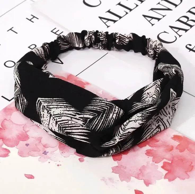 Women Retro Style Knotted Hairband floral Print Cross Headband