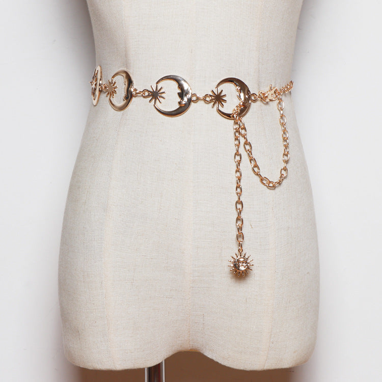 Women's Moon Star Belly Chain – Gold & Silver Metal Body Chain Jewelry