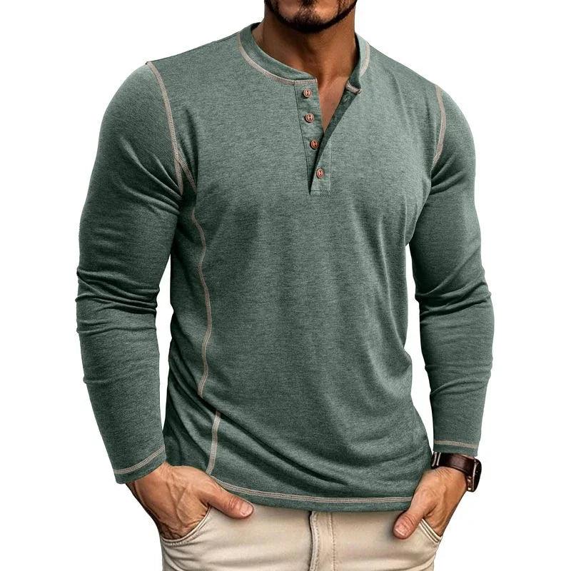 Mens Henley Long Sleeve – Slim Cotton Blend Casual Pullover
