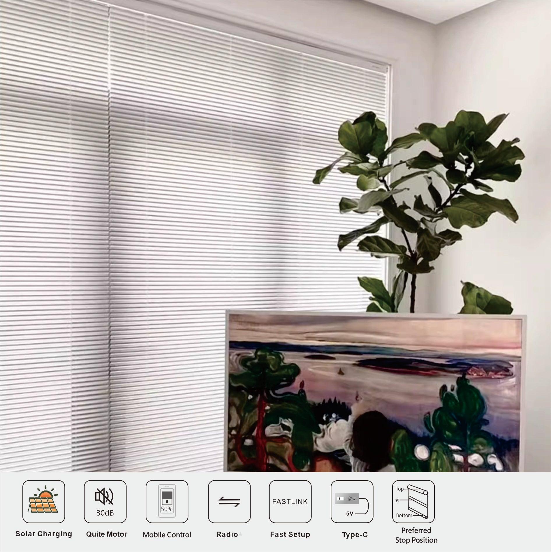 Double Layer Electric Honeycomb Curtain with Solar Charging & 15-Channel Remote, Motorized Blackout Blinds