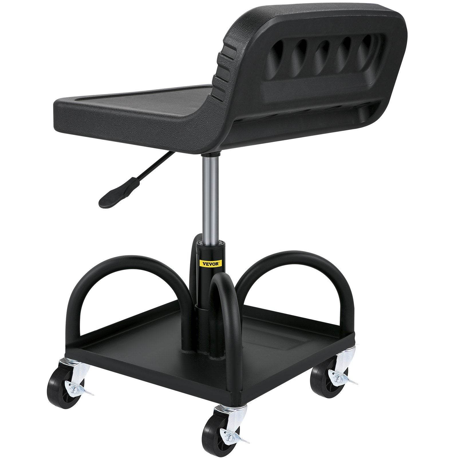 Rolling Garage Stool, 300LBS Capacity, Adjustable Height From 15.7 In To 20.5 In, Mechanic Seat With 360-degree Swivel Wheels And Tool Tray, For Workshop, Auto Repair Shop, Black
