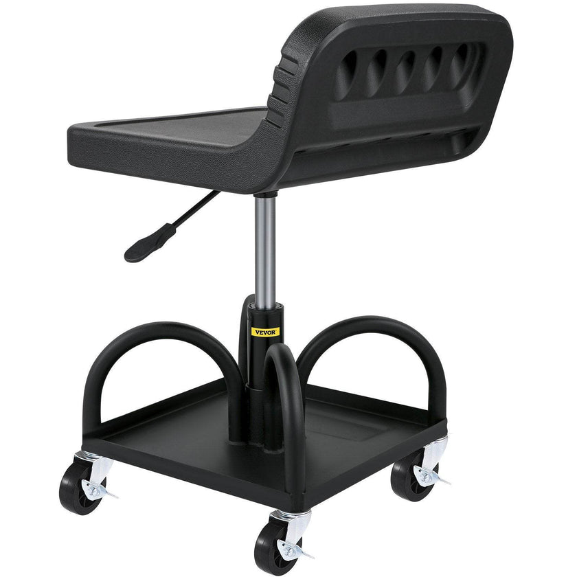 Rolling Garage Stool, 300LBS Capacity, Adjustable Height From 15.7 In To 20.5 In, Mechanic Seat With 360-degree Swivel Wheels And Tool Tray, For Workshop, Auto Repair Shop, Black