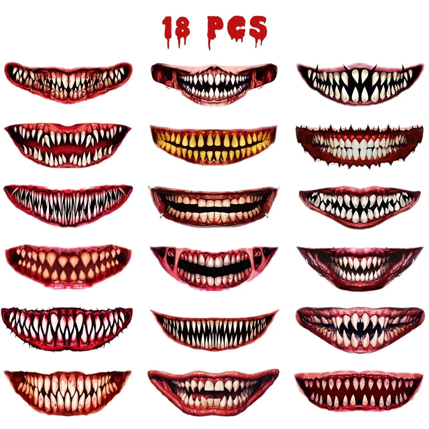 18 Pieces Of Scary And Realistic Design Halloween Temporary Tattoo Stickers