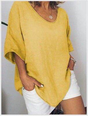 Women's Loose Short Sleeve Linen Blouse Top – Casual Summer T-Shirt