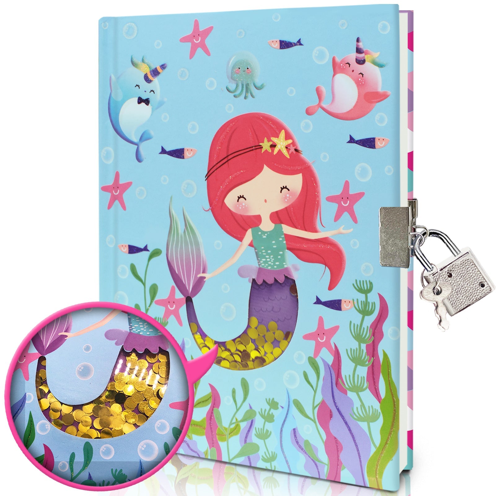 Girls' Mermaid Diary With Lock and Key – Sequin Shaker Notebook for Kids