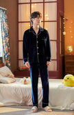 2pcs Couple Gold Velvet Long Sleeve Pajamas set