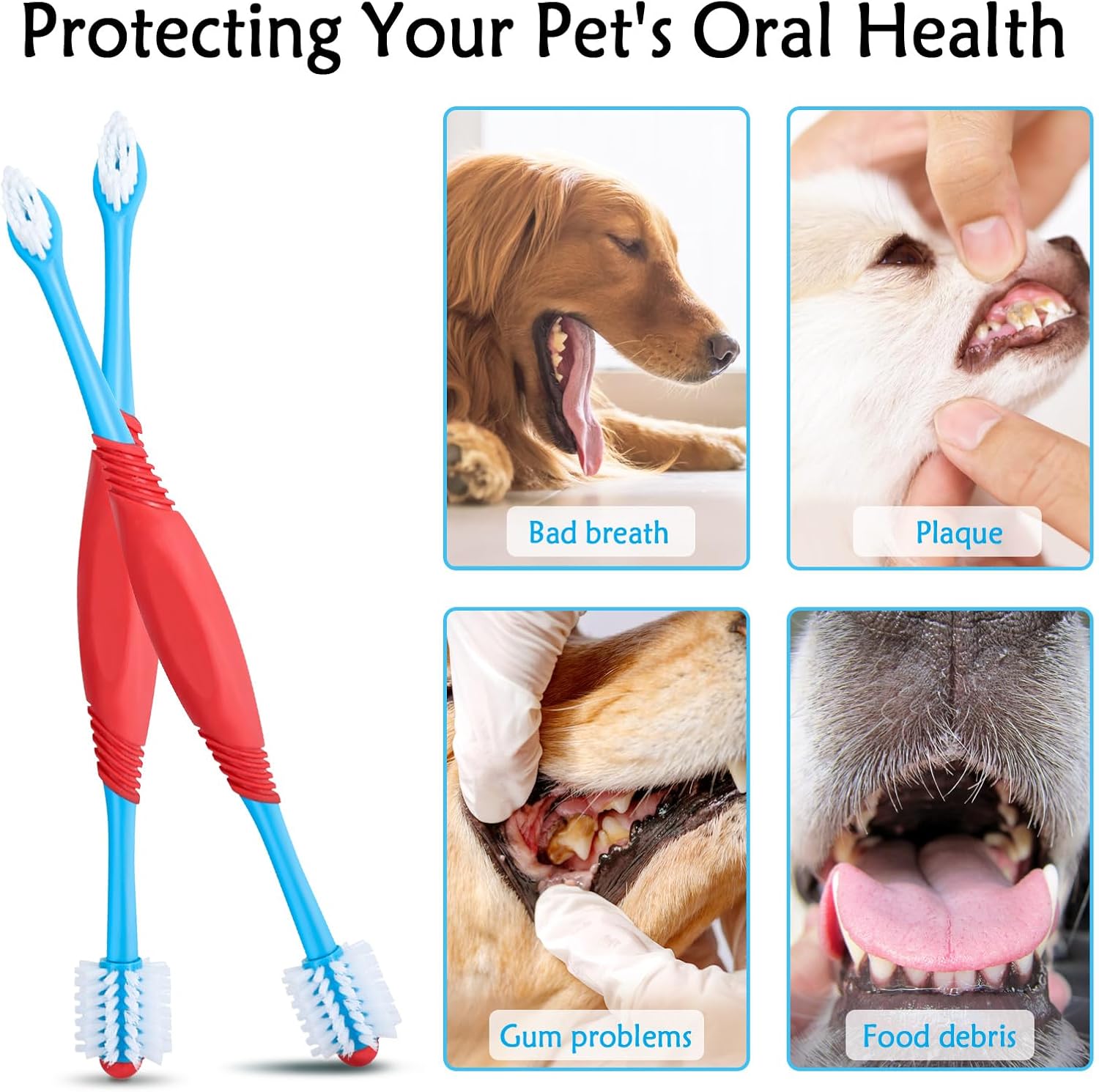 Dual-Head Dog Toothbrush – 360 Pet Teeth Cleaning Brush for Plaque Removal, Gum Care & Fresh Breath