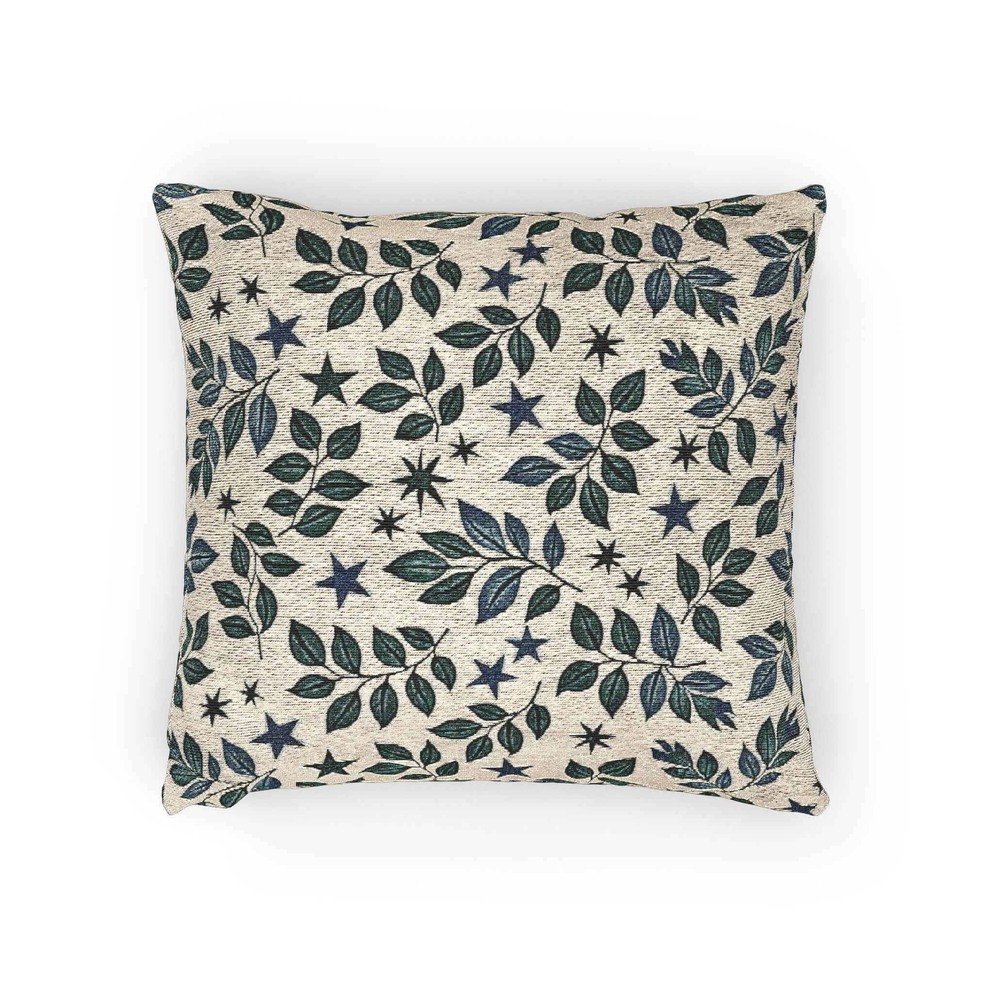 Leaf and Star Pattern Woven Pillow | Botanical Throw Cushion