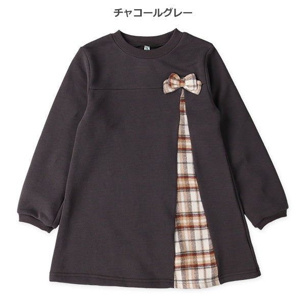 西松屋 ELFINDOLL 裏起毛チェック前切り替え長袖ワンピース 正規品