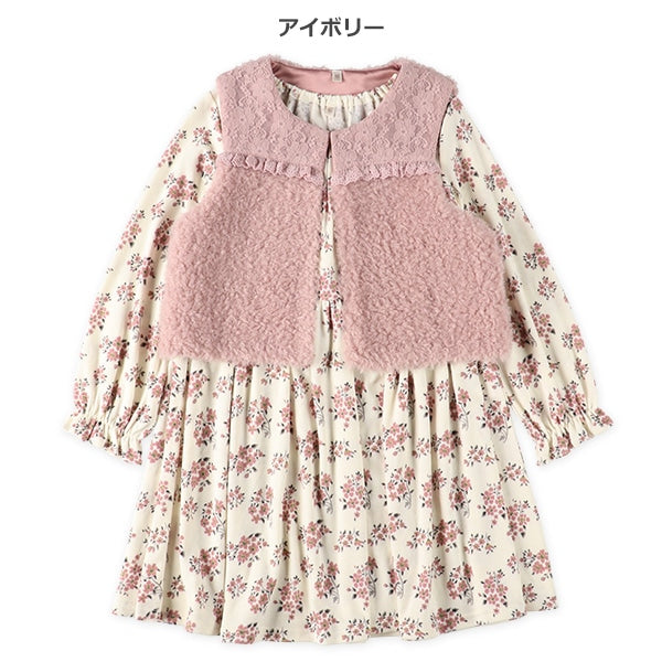 西松屋 ELFINDOLL レースボアベスト＆花総柄長袖ワンピースセット 正規品