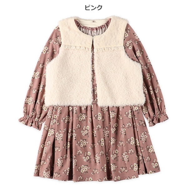 西松屋 ELFINDOLL レースボアベスト＆花総柄長袖ワンピースセット 正規品