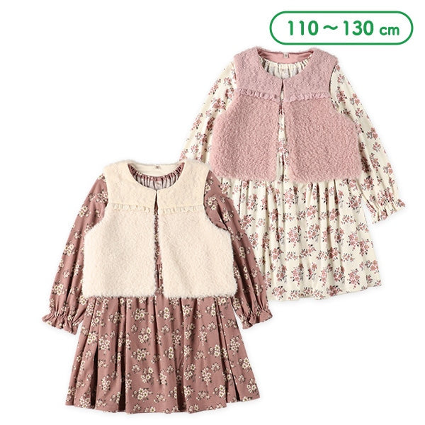 西松屋 ELFINDOLL レースボアベスト＆花総柄長袖ワンピースセット 正規品