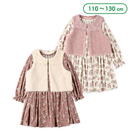 西松屋 ELFINDOLL レースボアベスト＆花総柄長袖ワンピースセット 正規品