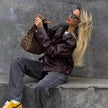Fashioned Oversized zipper Lapel Leather coat jacket for women