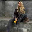 Fashioned Oversized zipper Lapel Leather coat jacket for women