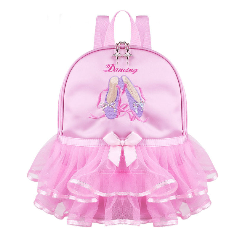 Girls Pink Ballet Dance Backpack – Satin Tutu Ruffle Kids Dance Bag