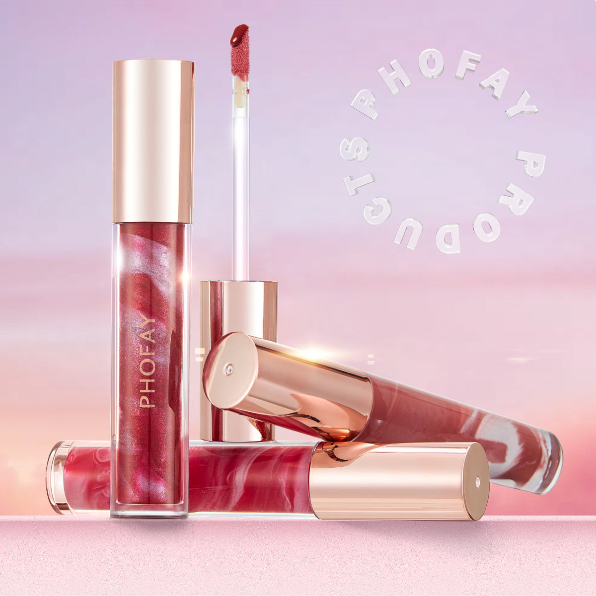 PHOFAY Rose Blooming Hydrating Lip Gloss – Moisturizing Shine, 3.8ml (6 Shades + Set)