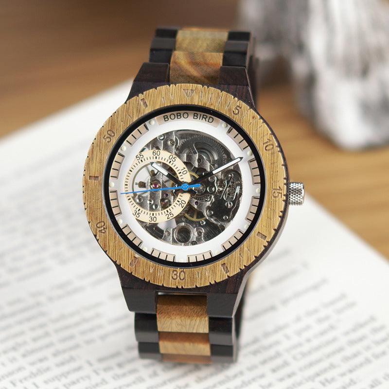Wooden Mechanical Watch for Men – Skeleton Automatic Wristwatch (30M Waterproof)