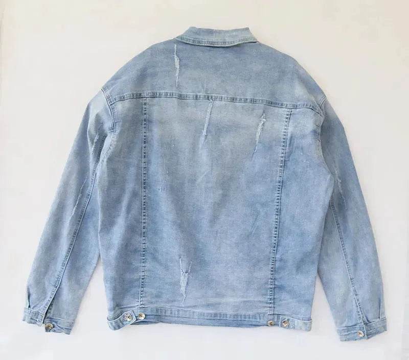 Casual Light Blue Cotton Denim Jacket for Men