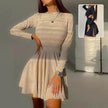 Y2K Long-sleeved Party Club Dress Solid Color Round Neck A-line Mini Skater Dress