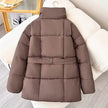 Winter Plaid Sewing Lapel Coat With Lace-up Design Fashion Loose Solid Thick Jacket Outerwear Women's Clothing