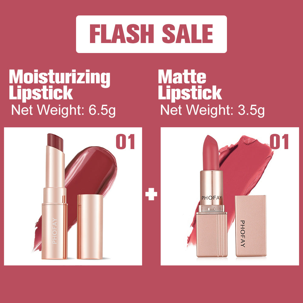 PHOFAY Moisturizing Lipstick & Matte Lipstick Set – Hydrating + Long-Wear, 3.5g (8 Colour Sets)