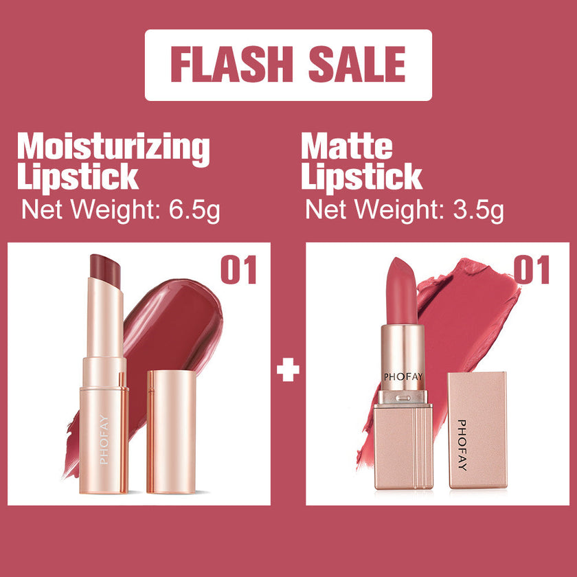 PHOFAY Moisturizing Lipstick & Matte Lipstick Set – Hydrating + Long-Wear, 3.5g (8 Colour Sets)