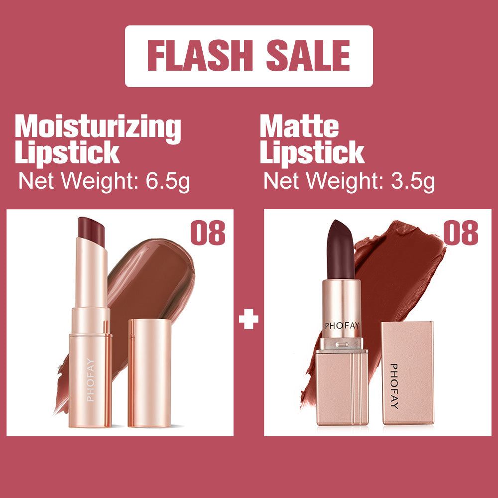 PHOFAY Moisturizing Lipstick & Matte Lipstick Set – Hydrating + Long-Wear, 3.5g (8 Colour Sets)