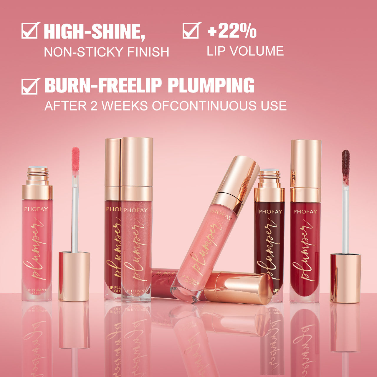 PHOFAY Shiny Lip Plumper Gloss – Plumping & High-Shine Finish, 7ml (13 Shades + Sets)