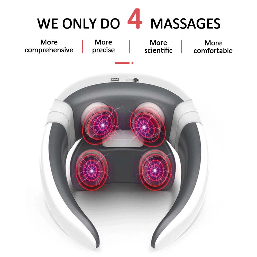 Smart Electric Pulse Neck & Back Massager – 4-Head Pain Relief Device with Heat