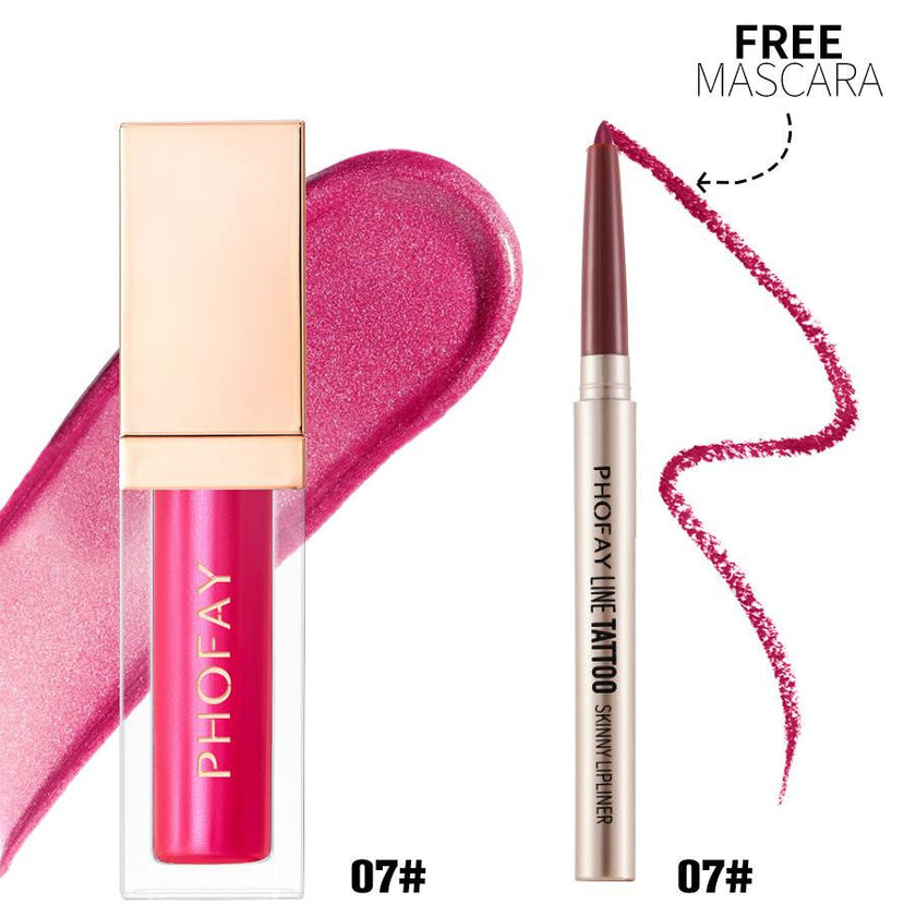 PHOFAY Lip Gloss & Lipliner Combo Set – Ultra-Glossy + Waterproof, 8 Colour Sets