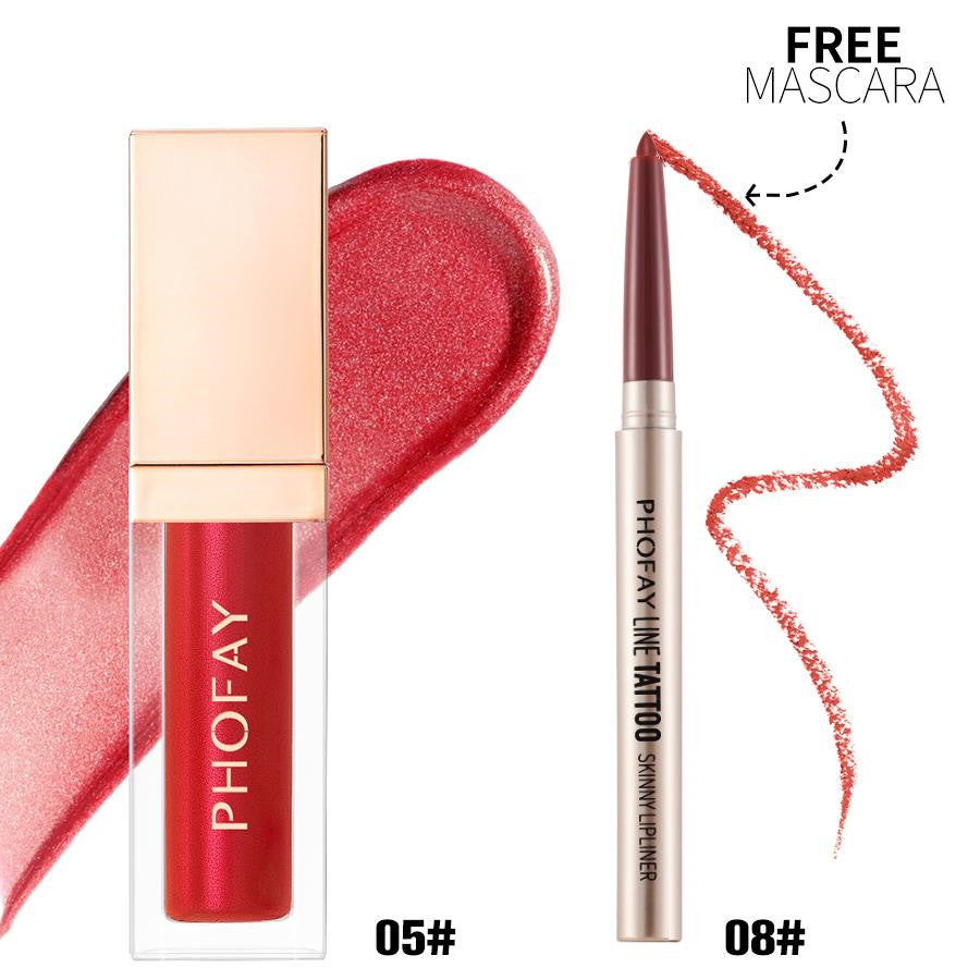 PHOFAY Lip Gloss & Lipliner Combo Set – Ultra-Glossy + Waterproof, 8 Colour Sets