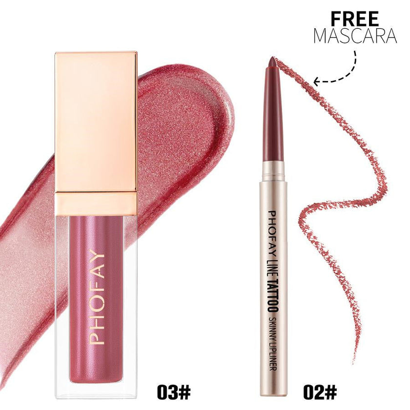PHOFAY Lip Gloss & Lipliner Combo Set – Ultra-Glossy + Waterproof, 8 Colour Sets