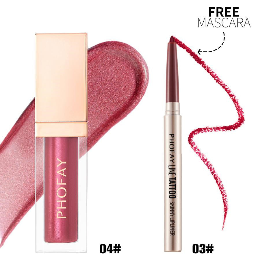 PHOFAY Lip Gloss & Lipliner Combo Set – Ultra-Glossy + Waterproof, 8 Colour Sets