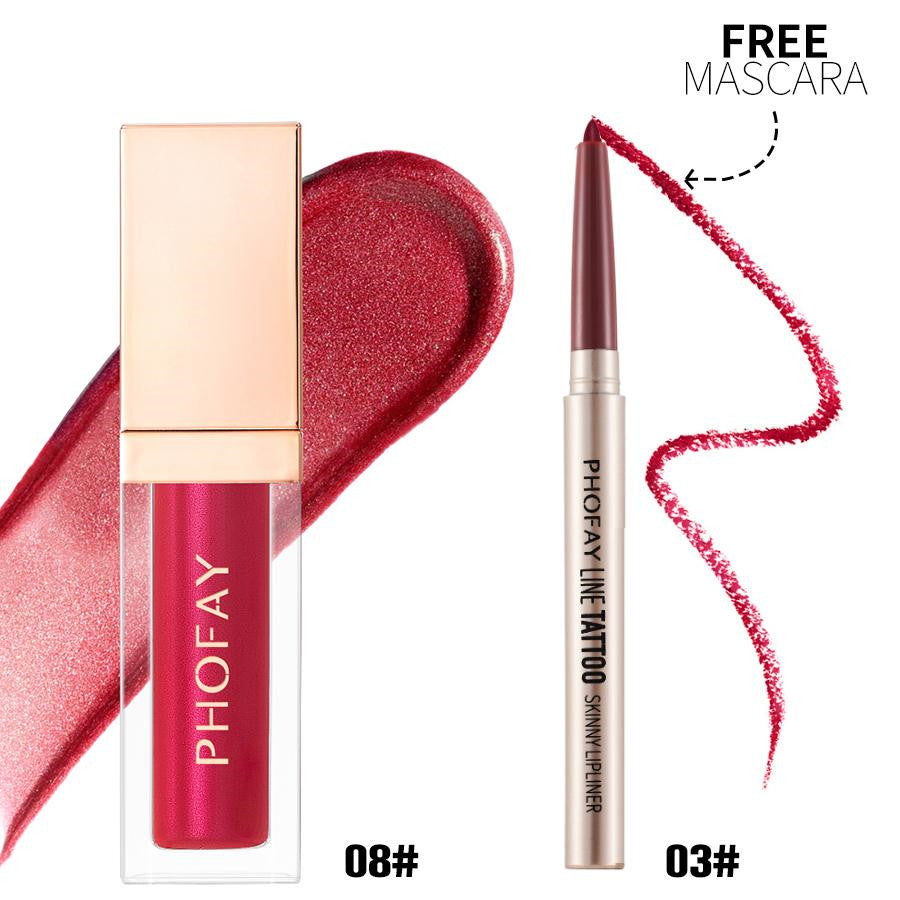 PHOFAY Lip Gloss & Lipliner Combo Set – Ultra-Glossy + Waterproof, 8 Colour Sets