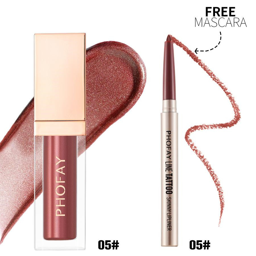 PHOFAY Lip Gloss & Lipliner Combo Set – Ultra-Glossy + Waterproof, 8 Colour Sets