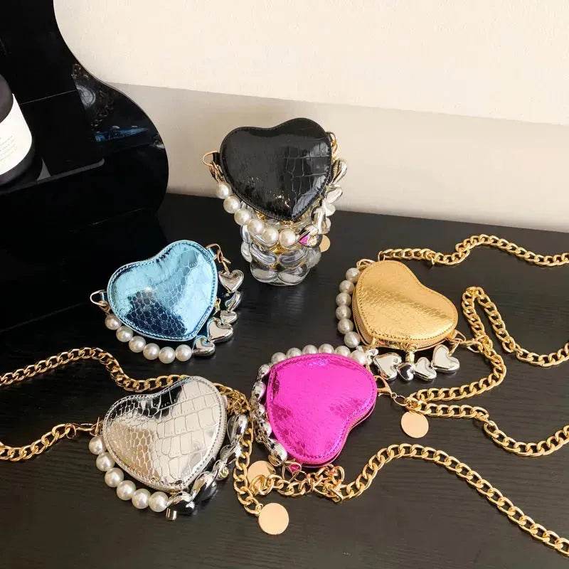 Love Shape Pearl Mini Messenger Bag for ladies y2k crossbody bag