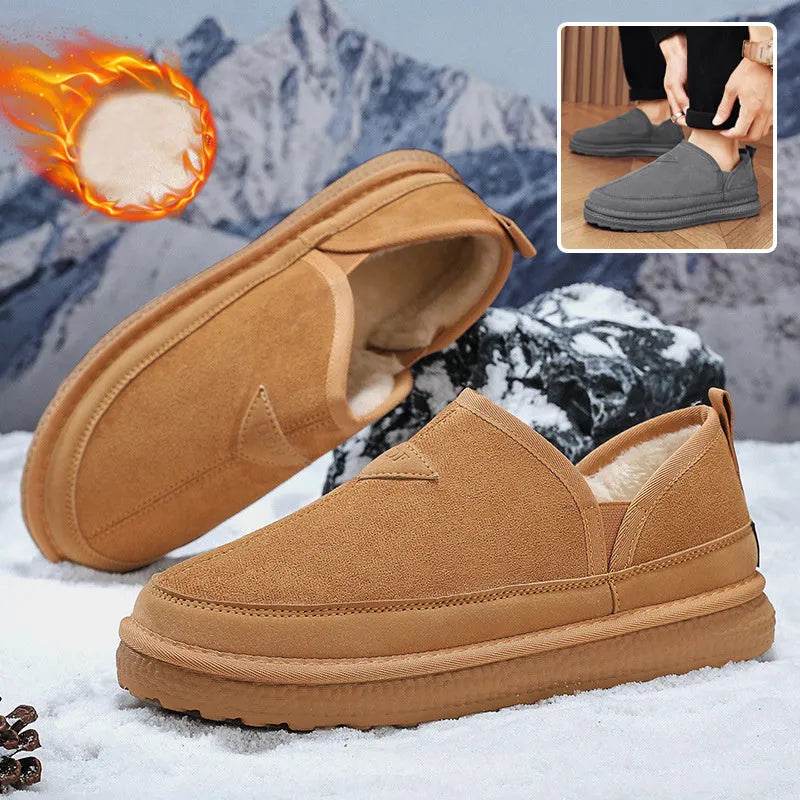 V-cut Fleece Snow Boots Winter Warm Round-toed Suede Ankle Boot Fashion Simple Non-slip Flat Cotton Shoes For Men